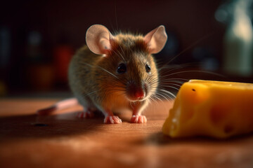 Fototapeta premium Mouse and a piece of cheese. Generative AI