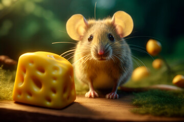 Mouse and a piece of cheese. Generative AI