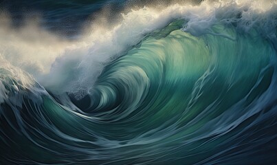  a painting of a wave in the ocean with a sky background.  generative ai