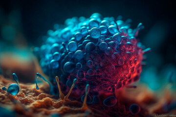 Naklejka premium Microscopic spherical organism. Generative AI