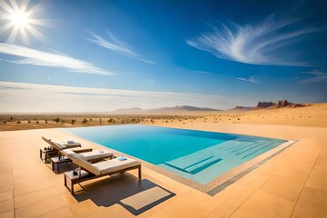 Fototapeta na wymiar A mesmerizing desert landscape with a swimming pool