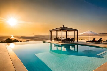 Fototapeta na wymiar A mesmerizing desert landscape with a swimming pool