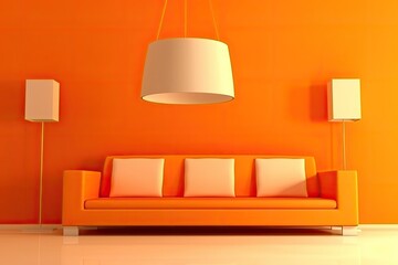 cozy living room with warm orange walls and a comfortable white couch as the centerpiece