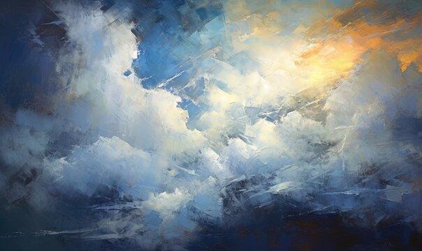  a painting of a sky with clouds and a yellow and blue sky.  generative ai