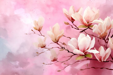 Greeting card with magnolia flowers. Can be used as an invitation card for wedding, birthday and other holiday and summer background