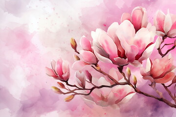 Obraz premium Greeting card with magnolia flowers. Can be used as an invitation card for wedding, birthday and other holiday and summer background