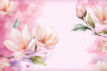 Greeting card with magnolia flowers. Can be used as an invitation card for wedding, birthday and other holiday and summer background