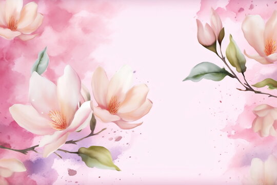 Greeting card with magnolia flowers. Can be used as an invitation card for wedding, birthday and other holiday and summer background