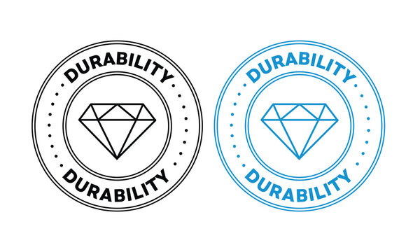 Durability icon set in blue color. strong and high strength material product sign. unbreakable surface diamond symbol. durable construction badges