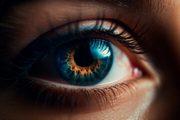 Blue human eye close up. Generative AI