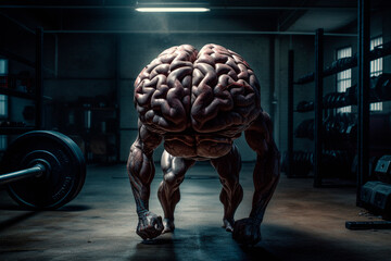 Fototapeta na wymiar Brain man trains in the gym. Generative AI