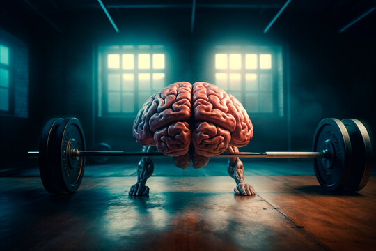 Brain man trains in the gym. Generative AI