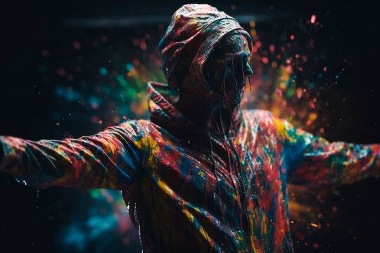 The man is covered in paint. Generative AI