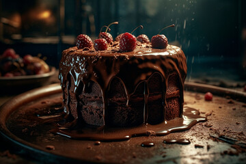 Fototapeta na wymiar Chocolate cake with berries. Generative AI
