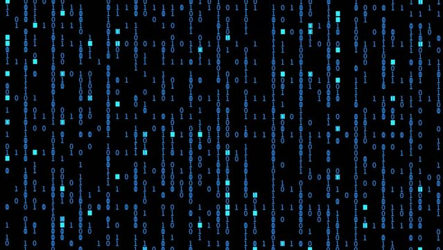 Binary numbers background. Binary code on black background. Big data and artificial intelligence concept. 4K video animation 3d rendering