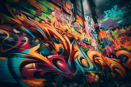Colorful graffiti on the wall. Generative AI