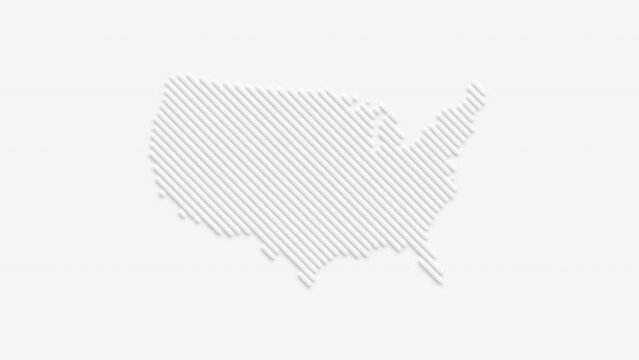 USA map consisting of white stripes on a white background.