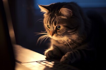 Whiskers' Adventure: Cat Working on Computer, Generative AI