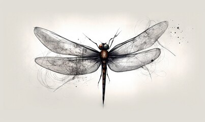  a drawing of a dragonfly on a white background with a black outline.  generative ai