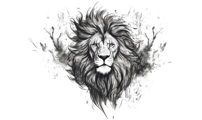 Obraz premium a black and white drawing of a lion's head. generative ai