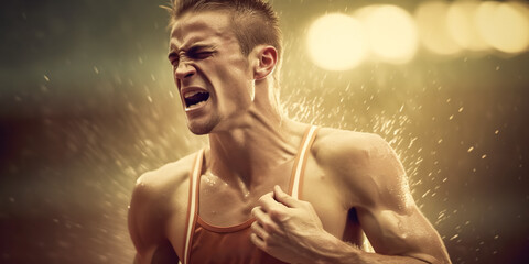 Runner celebrates after crossing the finish line. Athlete celebrates after crossing the finish line. digital ai art