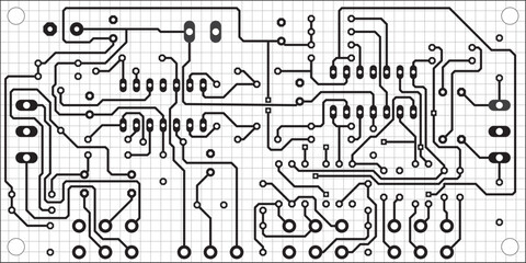 Tracing the conductors of the printed circuit board
of an electronic device. Vector engineering 
drawing of a pcb. Electric background with grid.