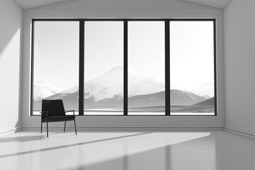 chair with a scenic view from a large window. Generative AI