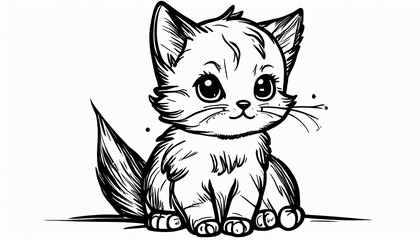 Cute Animal Sketch outlines for children's coloring of a Kitten, cat, dog, Created with AI