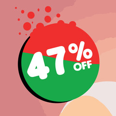 47% off per cent, percentage number in a colored circle, promotion, big sale, colorful background