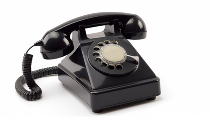 an old black telephone with rotary dial, isolated on white,  Created using generative AI tools.