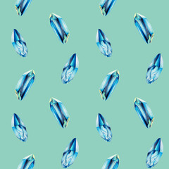 Watercolor seamless pattern with ice crystals. Hand painting winter clipart on an isolated background. For designers, decoration, postcards, wrapp