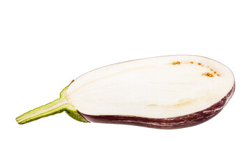 Halved eggplant isolated on white background  with clipping path