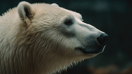 beautiful bear in its natural habitat. Close up of a white bear in nature. Post-processed generative AI