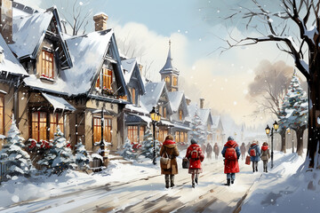 Fototapeta premium winter in the town ai generative