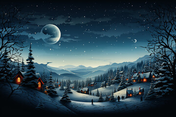 landscape with moon christmas ai generative