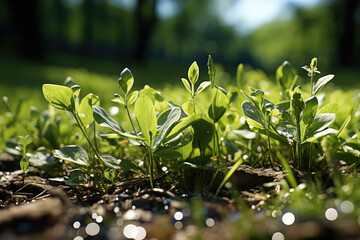 Fototapeta na wymiar Lush green grass representing the freshness of spring. Generative Ai, Ai.