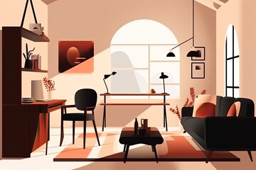cozy living room with natural light coming in through a window. Generative AI