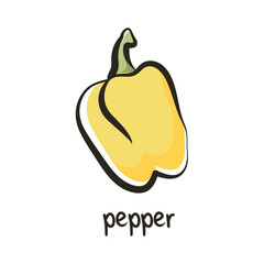 Yellow bell pepper icon in cartoon flat style with outline. Sweet pepper isolated on white background. Vector.