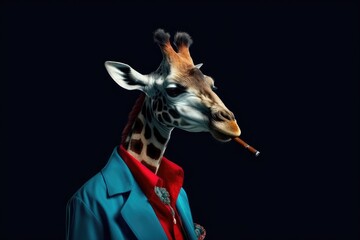 Obraz premium Giraffe Dressed in a Suit and Smoking a Cigarette