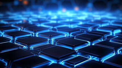 Fototapeta premium Technological hexagonal background with blue neon illumination