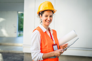 architect woman female construction engineer stand outdoors