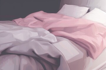 Fototapeta na wymiar cozy bed with soft pink bedding