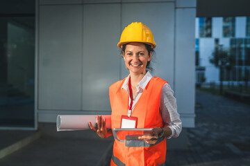 architect woman female construction engineer stand outdoors