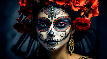 Female Portrait of Dia de los Muerte La Catrina Mexiko Digital Art Generative AI Wallpaper Background Cover Journal Illustration