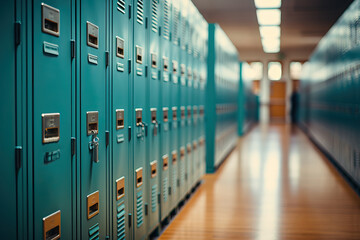 A row of green lockers in a hallway created with Generative AI technology