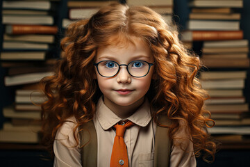 A young girl wearing glasses and a tie created with Generative AI technology