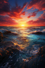 Sunset over the sea. AI generative