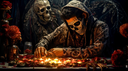 Female Portrait of Dia de los Muerte La Catrina Mexiko Digital Art Generative AI Wallpaper Background Cover Journal Illustration