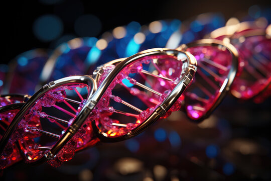 Image of a DNA chain representing mutations, science, hereditary values, and health. Generative Ai, Ai.