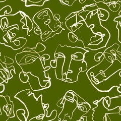 Abstract line art portraits seamless faces pattern for wallpaper and fabrics and textiles and packaging and linens
